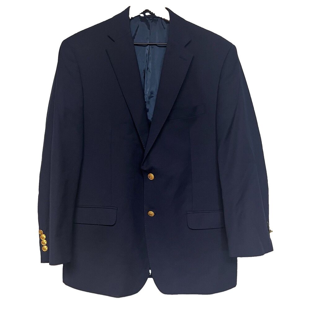 Lauren Ralph Lauren Men’s Navy Blazer 41R Gold Button Wool Blend Preppy Solid